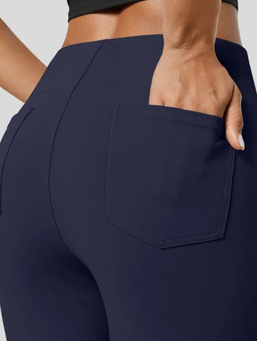 NWT High Waisted Back Pockets Slight Flare Work Pant Navy Blue Sz S Regular - Picture 3 of 9